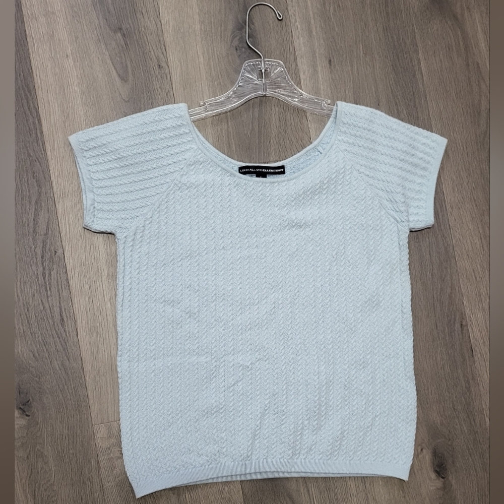 Ellen Tracy Light Blue Textured Knitted Top for Women Size Large